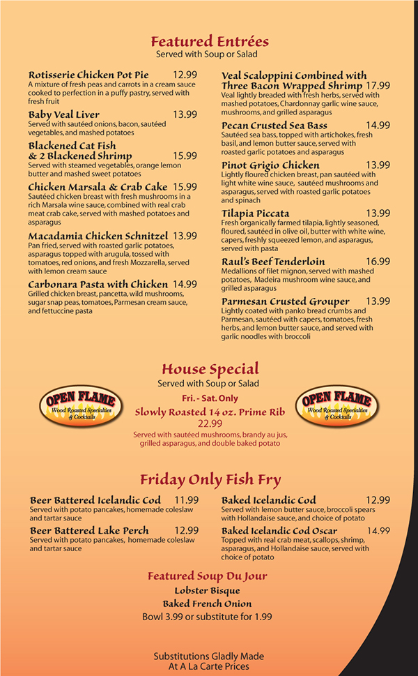 Open Flame Restaurant Home of the Best Wood Roasted and Seafood