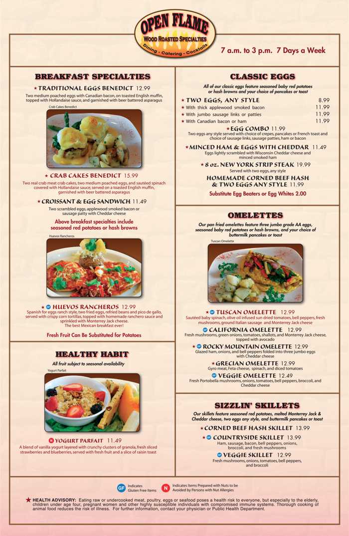 Open Flame Breakfast Menu part one