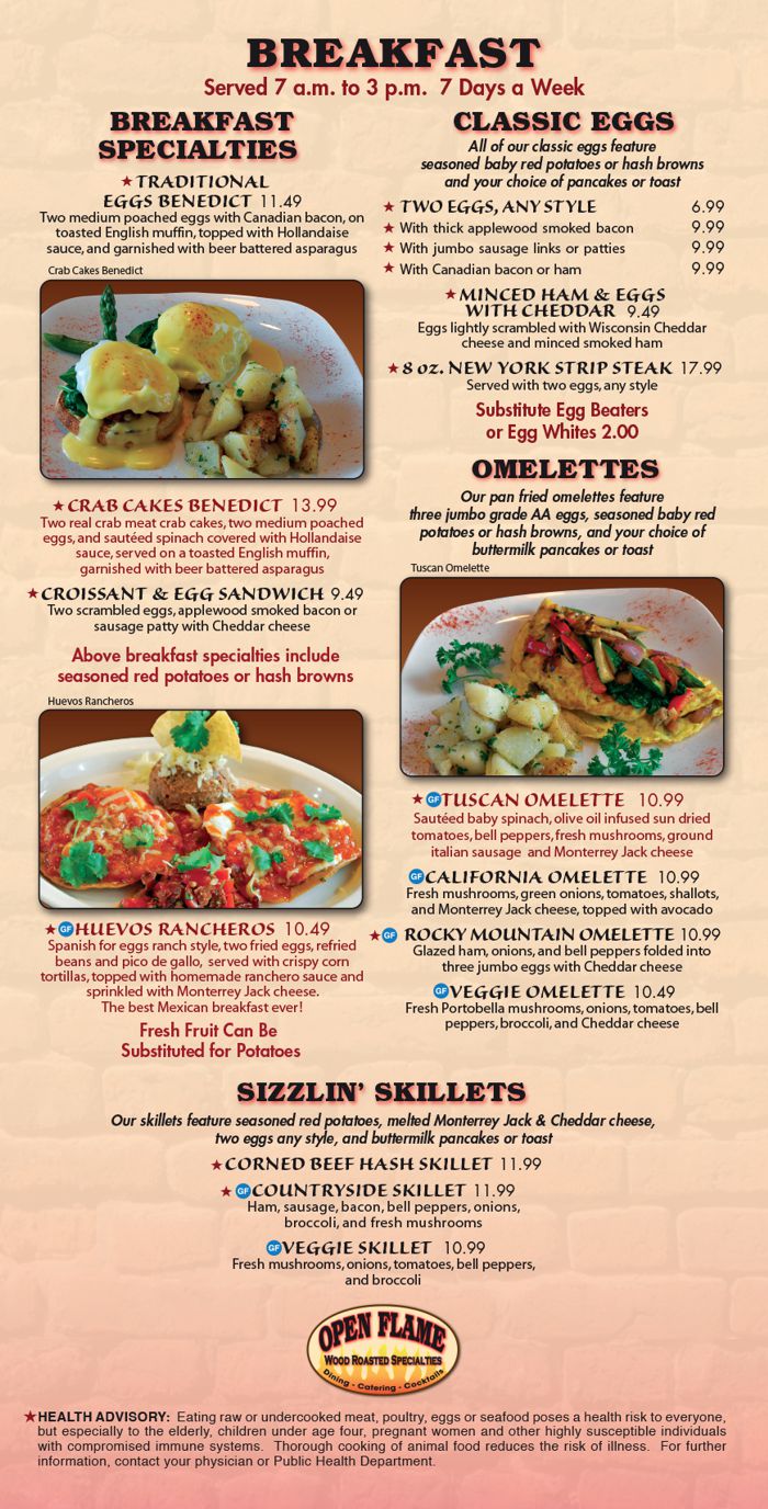 Open Flame Restaurant Breakfast Menu