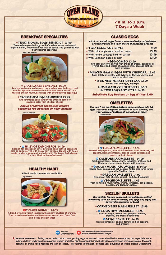 Open Flame Breakfast Menu part one