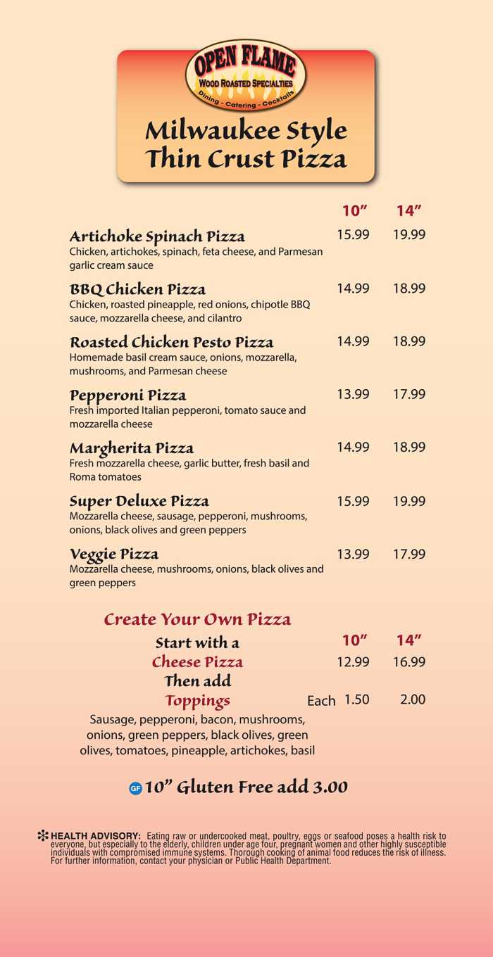 Open Flame Pizza Menu