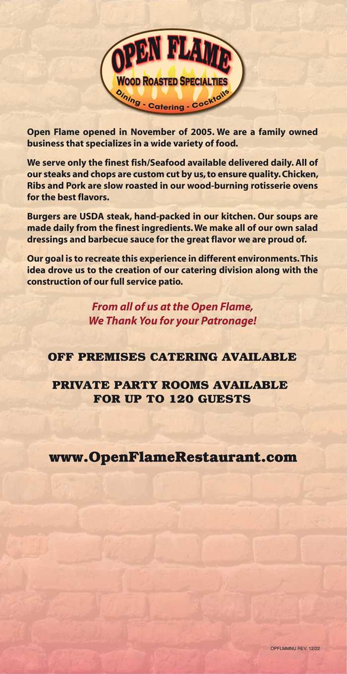 Open Flame Pizza Menu