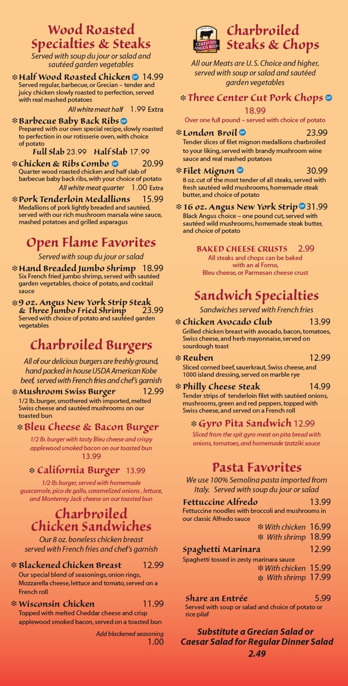 Open Flame Restaurant Dinner Menu