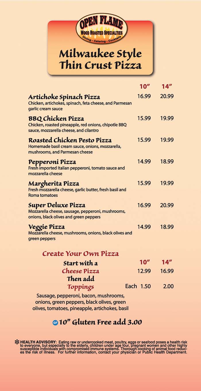Open Flame Pizza Menu